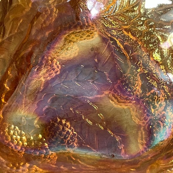 Indiana Glass Co. Berry Motif Triangular Bowl Orange Marigold Glass Vintage - Picture 4 of 11